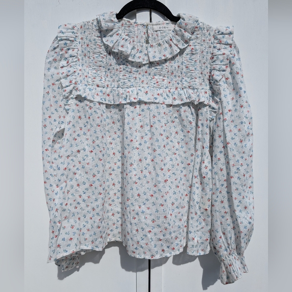 Doen Tops - Doen Floral Ruffle Blouse - White and Pink
